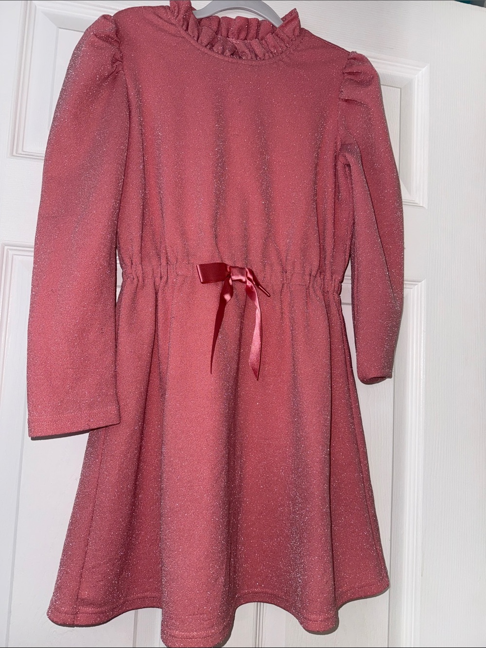 🎀 American Girl Shimmery Dusty Rose Long-Sleeve Ruffle Collar Dress with Bow 🎀